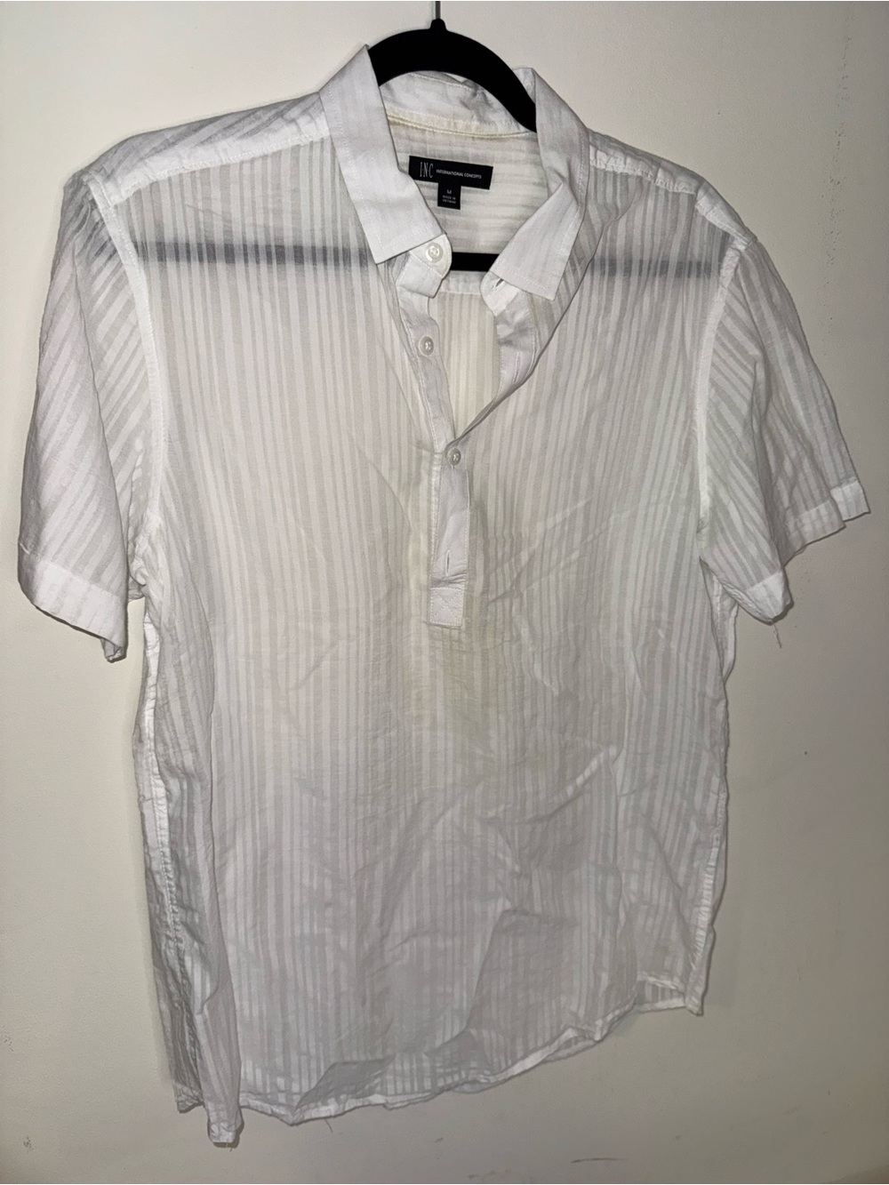 Lightweight White Striped Short-Sleeve Polo Shirt
